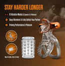 Stay Hard Tongue Clitoral Stimulator Cock Ring Set with Sleeve showcasing vibration modes and texture details.