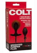 COLT Weighted Pumper Inflatable Silicone Anal Plug Black packaging featuring detachable hose and weighted design.