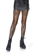 Leg Avenue Occult Net Tights One Size Black showcasing open net pattern with stars, paired with stylish boots and skirt.