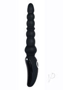 Evolved Magic Stick Silicone Beaded Vibrator Black showcasing sculpted beaded shaft and triple motors for enhanced pleasure.