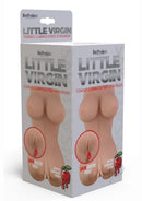 Skinsations Little Virgin Silicone Torso Masturbator Vanilla packaging featuring realistic design and lubricated stroker for enhanced pleasure.
