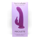 Femmefunn Pirouette Rotating Rabbit Vibrator Purple box featuring sculpted design and features overview.