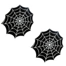 Neva Nude Pasty Spider Web Blacklight Nipple Covers featuring two spider web designs perfect for raves and Halloween events.