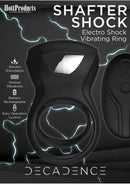 Decadence Shafter Shock Remote Electro Cock Ring Black featuring electric stimulation, intense vibrations, and easy operation control.