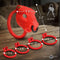 Master Series Bull Chastity Cage Red with bull head design and four adjustable rings for perfect fit.