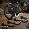 Master Series Bull Chastity Cage Black with measurements and keys, showcasing its unique bull head design.