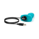 b-Vibe Rimming Petite Rotating and Vibrating Remote Control Plug Teal with USB charging cable.