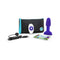 b-Vibe Rimming Petite Rotating Remote Control Plug Purple with accessories in a stylish pouch and charging cable.