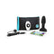 b-Vibe Rimming Petite Rotating and Vibrating Remote Control Plug Black with remote, charging cable, and pouch.