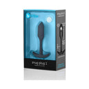 b-Vibe Snug Plug 1 Weighted Silicone Anal Plug Black packaging with a sleek design.