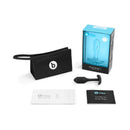 b-Vibe Snug Plug 1 Weighted Silicone Anal Plug Black packaging and accessories on display.