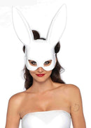 Leg Avenue Bondage Bunny Mask One Size White worn by a model with a playful expression against a plain background.