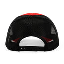 Back view of Wood Rocket Bad Mother Fucker Snapback Trucker Hat showcasing black mesh design and adjustable strap.