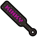 Wood Rocket Kinky Paddle Enamel Lapel Pin Black and Gold shaped like a paddle with 'Kinky' lettering.