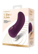 Bodywand Vibro Kiss Clitoral Stimulator Purple and White packaging showcasing its features and functions.