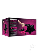 WhipSmart Premium Thruster Automatic Sex Machine Black with remote, realistic attachment, and additional accessories.