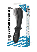 ZOLO P-Spot Beaded Silicone Rechargeable Anal Vibrator Black with packaging showing features and controls.