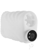 Masturbating Stroker Silicone Rechargeable Masturbator White featuring a plush-soft tunnel and removable bullet.