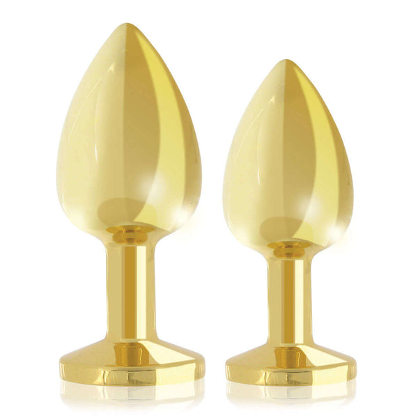 Rianne S 2-Piece Booty Plug Luxury Set Gold featuring two elegant gold plugs designed for luxury pleasure.