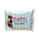 Puss and Pits Wipes 15 Pack packaging featuring premium feminine wipes with aloe and cucumber extract.