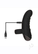 Hooked On You Silicone Rechargeable Vibrator Black with USB charging cable connected for easy use.