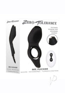Mr Flicker Rechargeable Silicone Cock Ring Black packaging with flicking tongue feature and remote control.