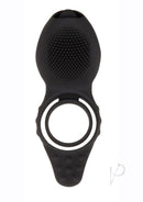 Mr Flicker Rechargeable Silicone Cock Ring Black with textured platform for targeted stimulation.