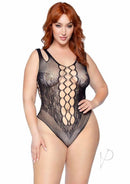 Leg Avenue Seamless Net Lace Cheeky Bodysuit 1X/2X Black
