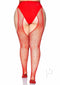 Leg Avenue Crystalized Fishnet Suspender Pantyhose 1X 2X in red with cutouts and rhinestones, perfect for a glamorous look.