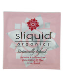 Sliquid Organics Stimulating O Gel 0.17 Oz Pillow single-use sachet packaging with botanical design.