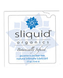 Sliquid Organics Natural Intimate Lubricant .17 oz Pillow packaging with botanically infused design.