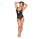 Magic Silk Balconette Teddy & Cat Ears Black Medium model wearing lace teddy and cat ears, perfect for Halloween or intimate occasions.