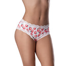 Sweet Treats Boy Short with Lube Peach S/M featuring a playful peach print and delicate lace trim for a flirty look.