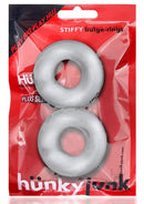 Hunkyjunk Stiffy Bulge Silicone Cock Rings 2 Pack Clear Ice in packaging showcasing two silicone rings.