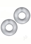 Hunkyjunk Stiffy Bulge Silicone Cock Rings 2 Pack Clear Ice featuring two non-roll rings designed for comfortable play.