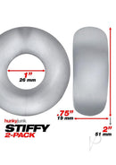 Hunkyjunk Stiffy Bulge Silicone Cock Rings 2 Pack Clear Ice with size measurements for secure fit and comfort.