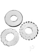 Oxballs Bonemaker 3 Pack Cock Ring Kit Clear featuring three different designs for enhanced grip and comfort.