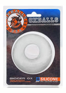 Oxballs Bigger Ox Silicone Cock Ring Clear Ice packaging showcasing the plush padded design for comfort and enhanced support.