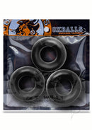 Oxballs Fat Willy Jumbo Cock Ring 3 Pack Black displayed in packaging with three thick rings.