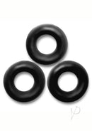 Oxballs Fat Willy Jumbo Cock Ring 3 Pack Black showcasing three thick, grippy black cock rings.