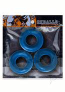 Oxballs Fat Willy Jumbo Cock Ring 3 Pack Space Blue in packaging with three thick blue rings.