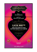 Kama Sutra Lick Me Sex-To-Go Kit for spontaneous oral play, flavored and warming essentials in a pocket-sized package.