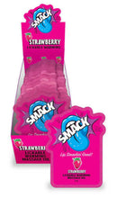 SMACK Lickable Massage Oil Strawberry 3 ml 36 Pc Display on store counter with vibrant packaging.