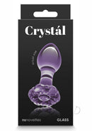 Crystal Premium Glass Flower Probe Purple packaging showcasing elegant design and purple hue of the body-safe glass probe.