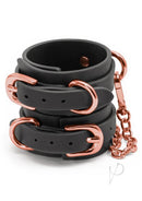 Bondage Couture Wrist Cuffs Black with designer detail and adjustable fit, showcasing elegant restraint style.