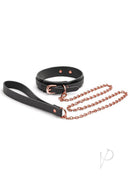 Bondage Couture PU Leather Collar and Leash Black featuring sleek design and rose gold chain accents.