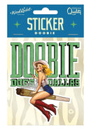 Doobie Does Dallas Vinyl Sticker featuring a playful design with a pin-up character in boots.