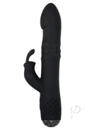 Bodacious Bunny Rechargeable Silicone Rabbit Vibrator Black in sleek black silicone design with dual stimulation features.