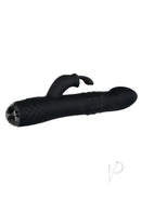 Bodacious Bunny Rechargeable Silicone Rabbit Vibrator Black featuring a sleek design and dual-stimulation functionality.