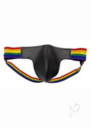 Rouge Leather Jock with Pride Stripes Large Multicolor displayed with vibrant multicolored straps for stylish self-expression.